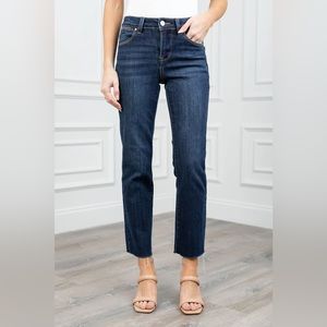 Risen Straight Leg Jeans Dark Wash Stretch Denim Frayed Hem Ankle NWT